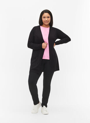 Long knitted cardigan in a viscose blend, Black, Model image number 2