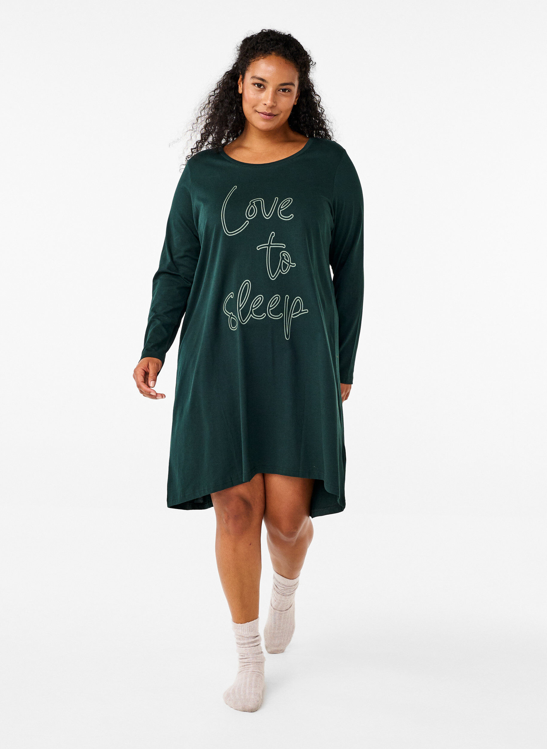 Zizzifashion Long-sleeved nightgown in organic cotton, Green, Model image number 1