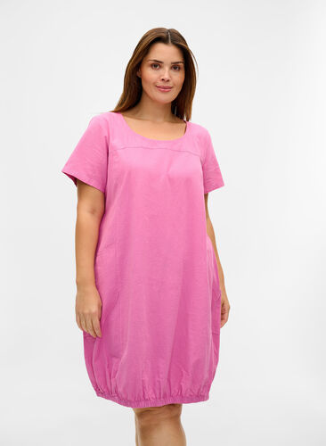 Short-sleeved cotton dress, Cyclamen, Model image number 0