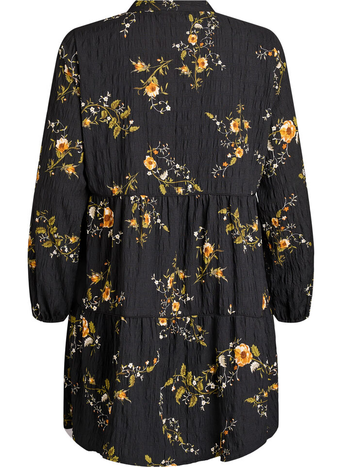 Floral print dress with tie fastening, Black, Packshot image number 1