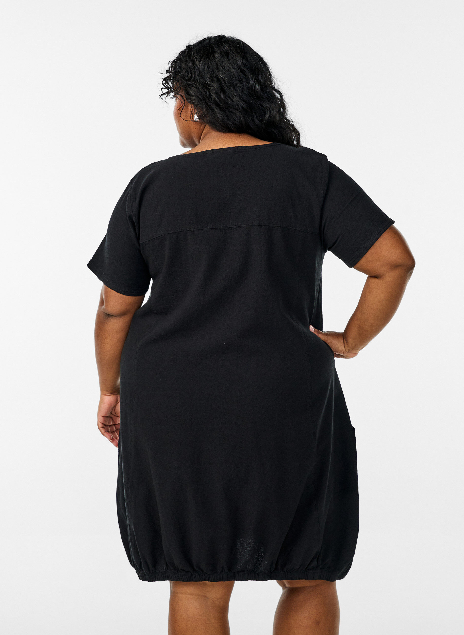 ZizzifashionShort-sleeved cotton dress, Black, Model image number 2