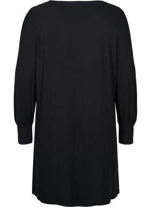 Plain, balloon-sleeved dress, Black, Packshot image number 1