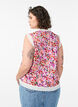Sleeveless cotton blouse with floral print and broderie anglaise, Pink, Model image number 2