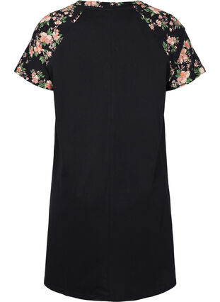 Short sleeve cotton nightdress with print details, Black Flower, Packshot image number 1