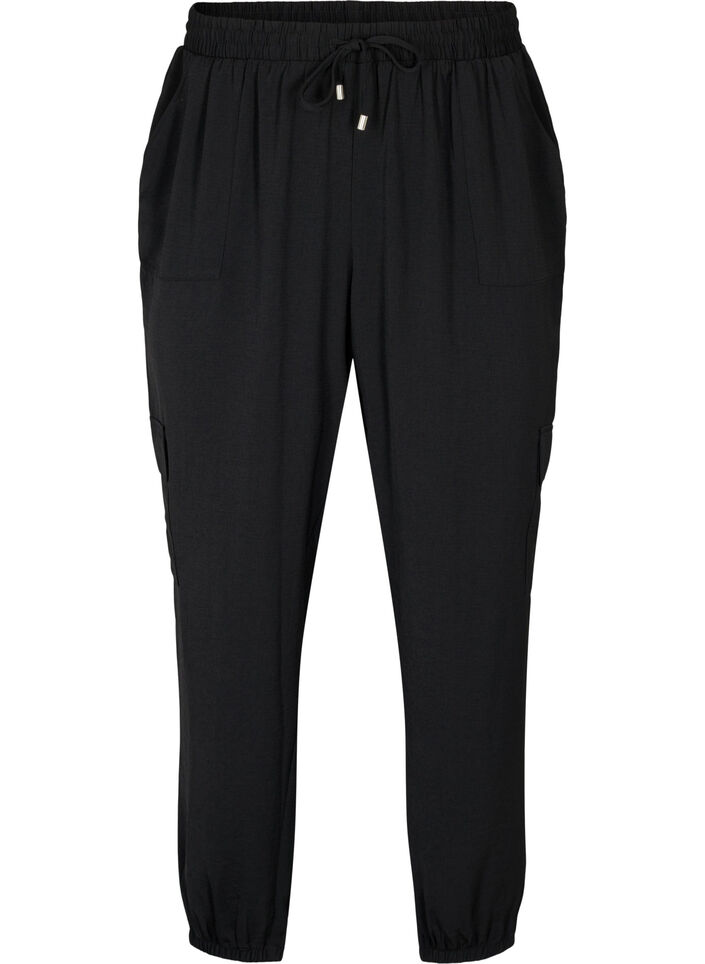 Solid coloured trousers with large pockets, Black, Packshot image number 0