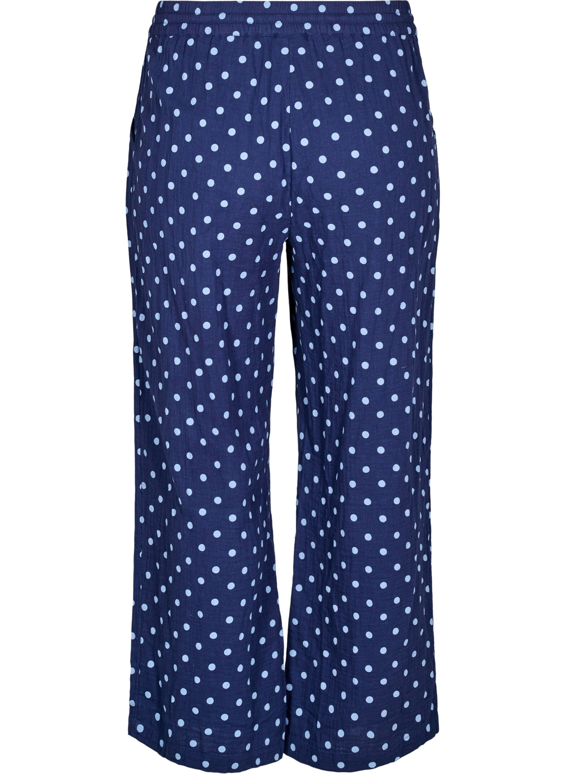 Zizzifashion Loose trousers in cotton muslin with polka dots, Blue, Packshot image number 1