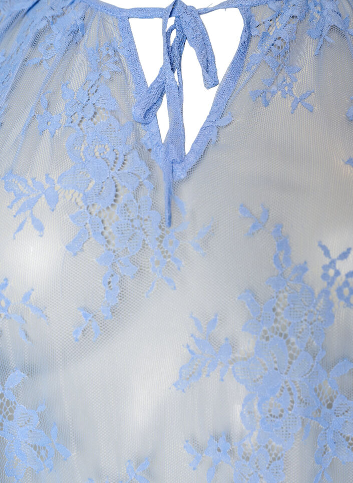 Short-sleeved lace blouse with tie-fastening, Purple, Packshot image number 2