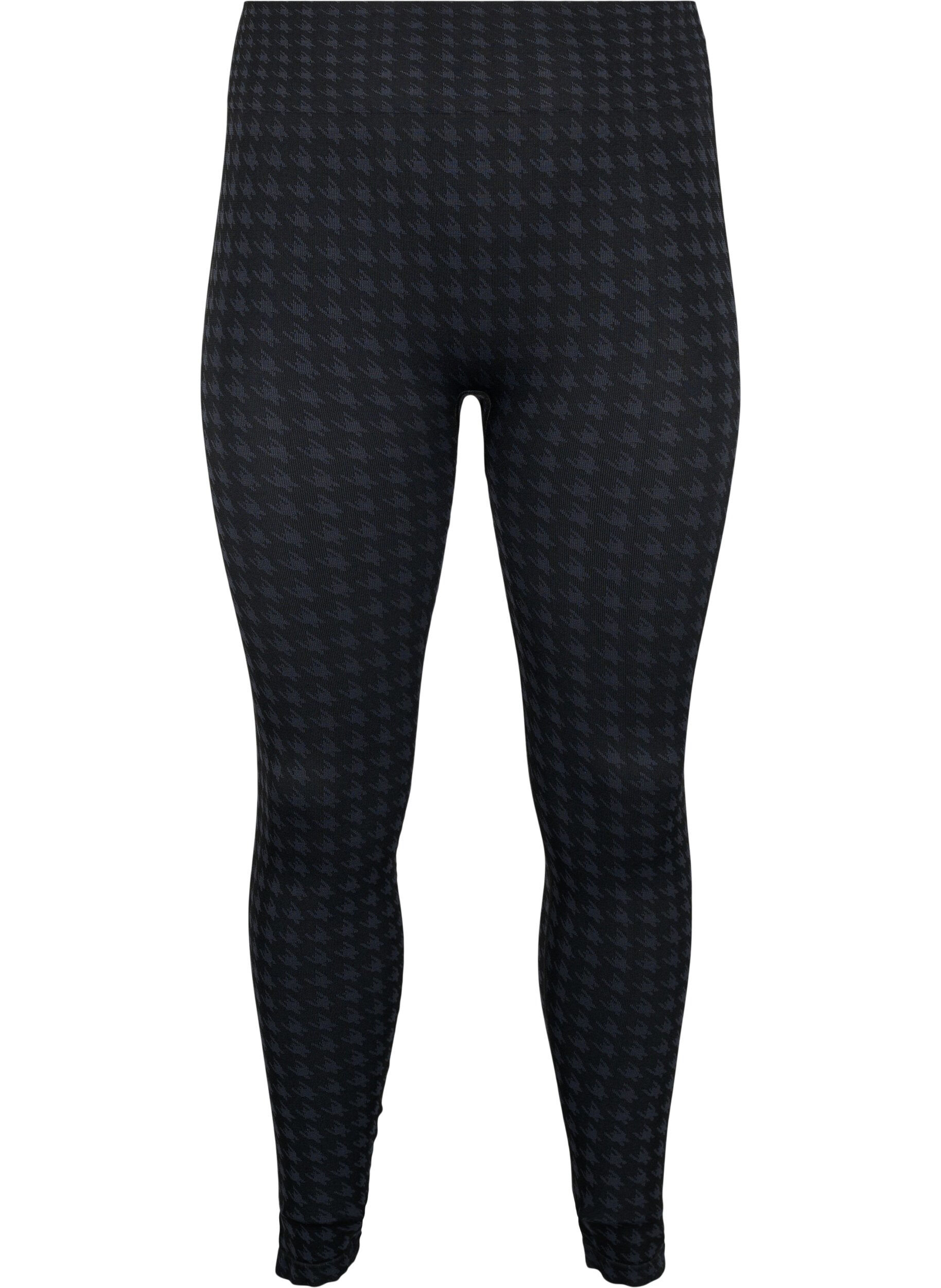 Zizzifashion Seamless leggings in houndstooth pattern, Black w. Dark Grey, Packshot image number 0