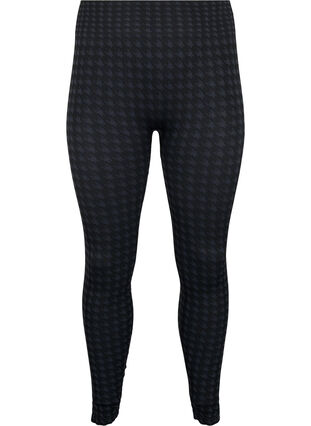 Seamless leggings in houndstooth pattern, Black w. Dark Grey, Packshot image number 0