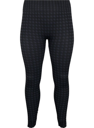 Seamless leggings in houndstooth pattern, Black w. Dark Grey, Packshot image number 0