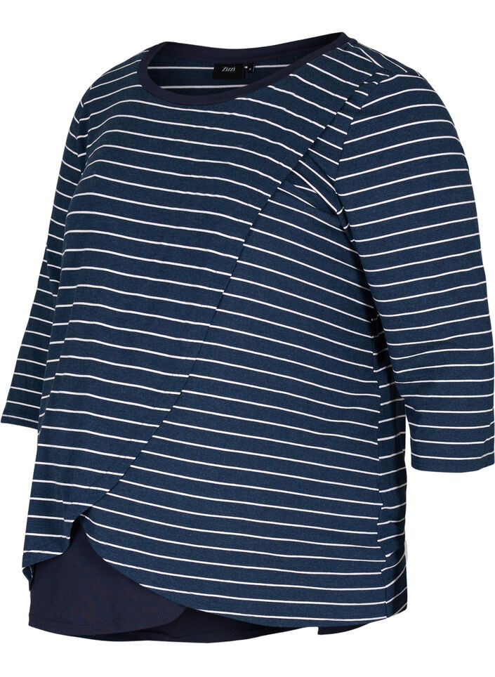 Striped maternity blouse with 3/4 sleeves, Blue Stripe , Packshot image number 0