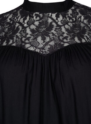 Long-sleeved viscose top with lace, Black, Packshot image number 2