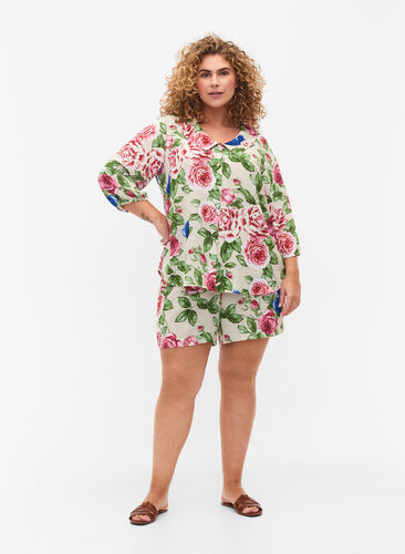 Floral shirt with 3/4 sleeves, Bright Flower, Model image number 2