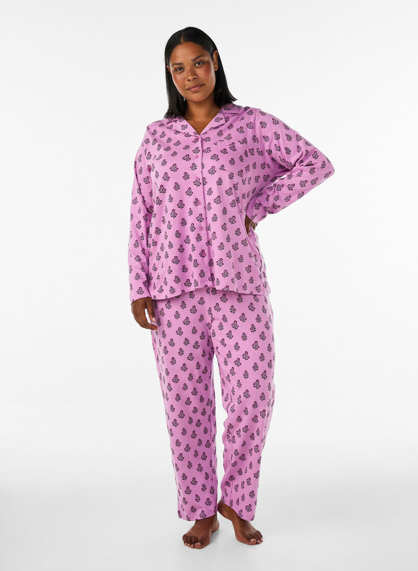 Cotton pyjama shirt with chest pocket, Rose, Model image number 1