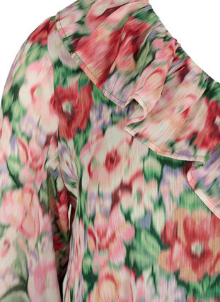 Floral printed midi dress with 3/4 sleeves and frills, Flower AOP, Packshot image number 2