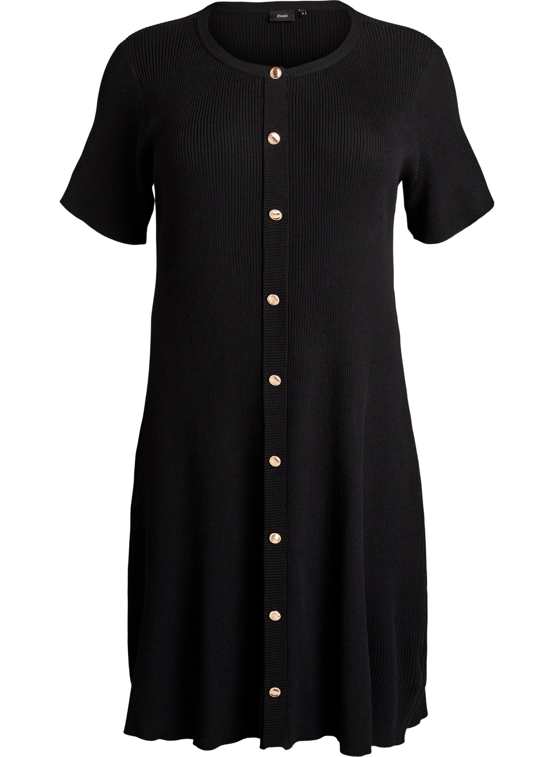 Ribbed dress with decorative buttons and short sleeves