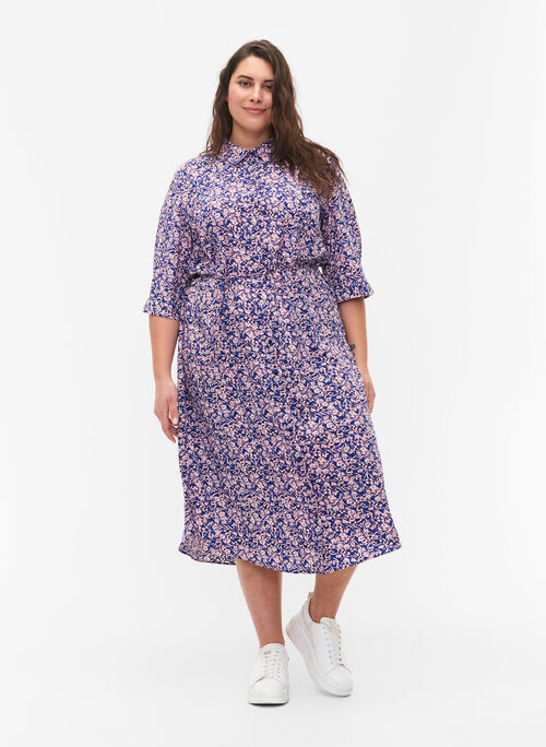 FLASH - Shirt dress with floral print, Strong Blue Flower, Model