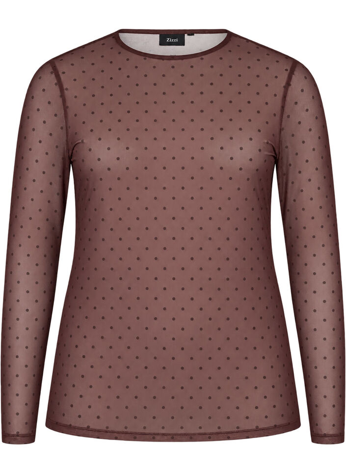 Mesh blouse with print, Brown, Packshot image number 0