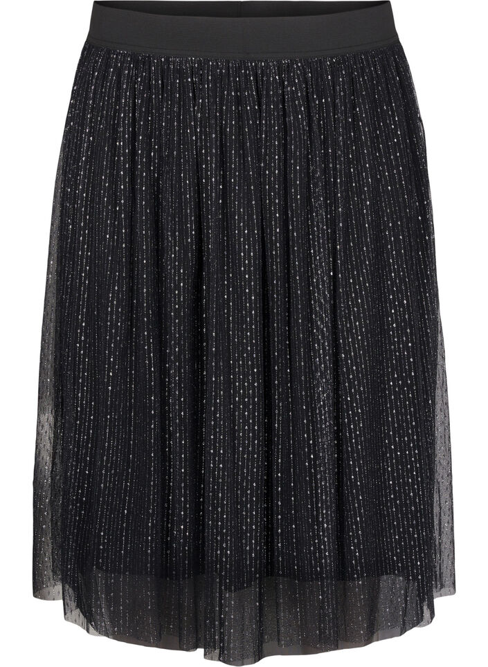 Mesh skirt with glitter, Black, Packshot image number 0