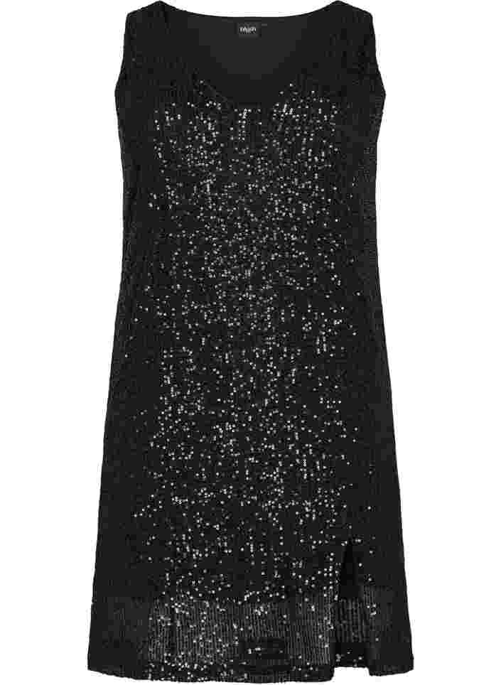 Sleeveless sequin dress with v-neck, Black, Packshot image number 0