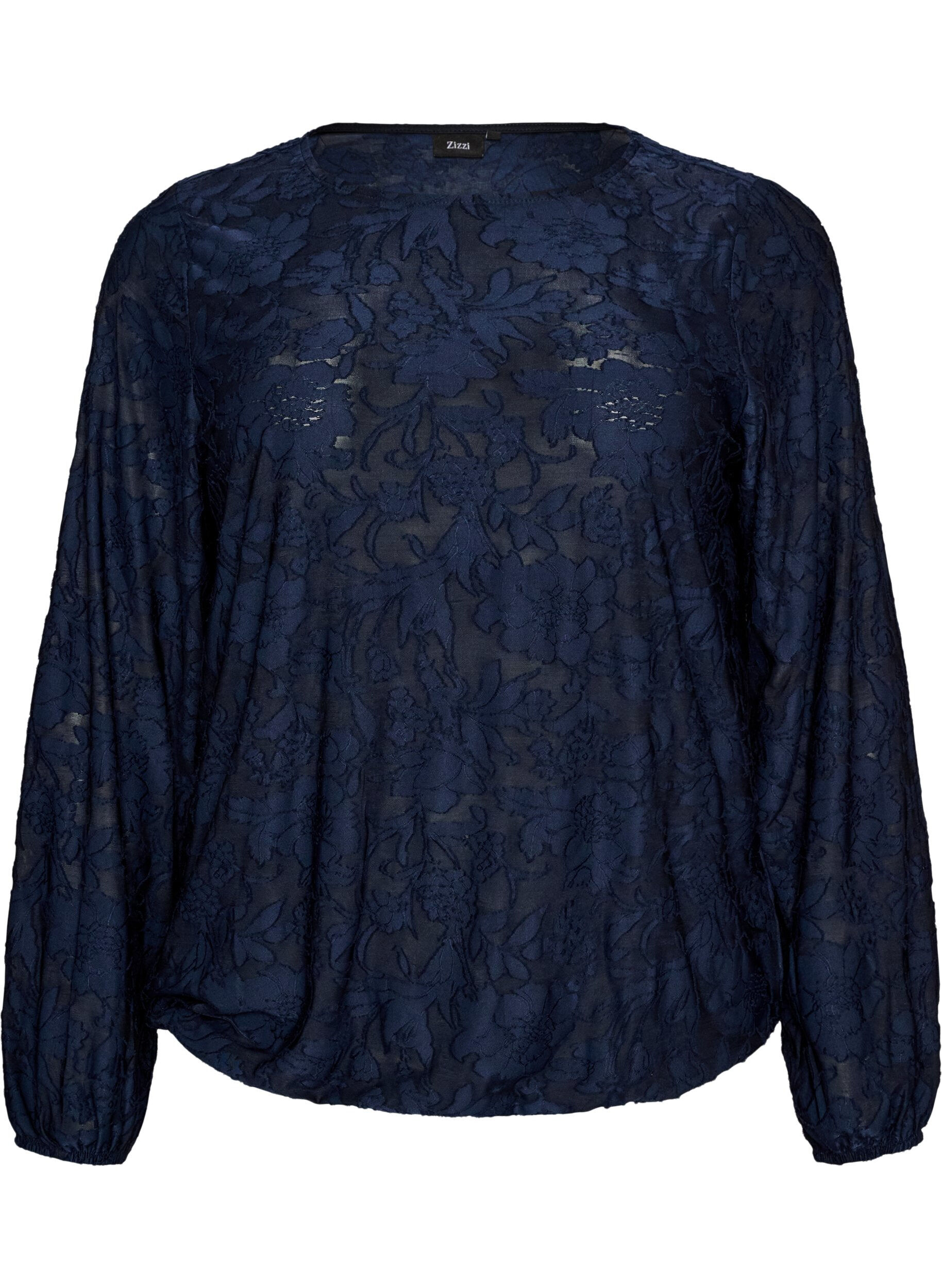 Sheer blouse with floral texture and long sleeves