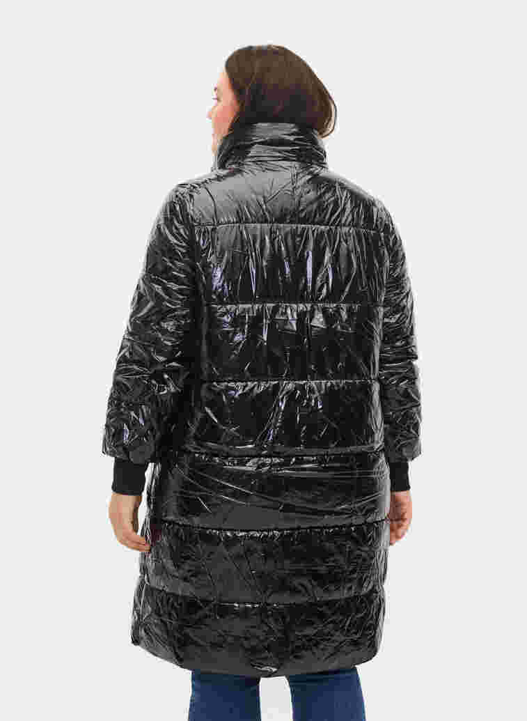 Shiny winter jacket with zip and button closure, Black, Model image number 1