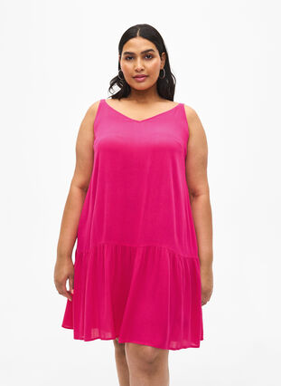 Viscose summer dress with straps, Raspberry Sorbet, Model image number 0