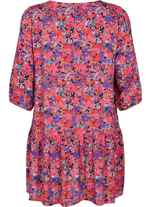 Viscose tunic with A-line cut, Pink Small FL. AOP, Packshot image number 1