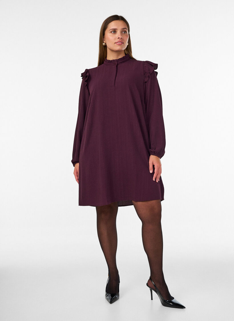 Short dress with ruffles and glitter, Red, Model image number 1