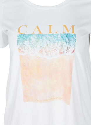 Short-sleeved cotton t-shirt with print, Bright White CALM, Packshot image number 2