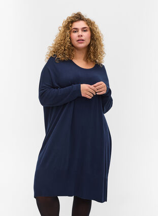 Oversized knitted dress in a viscose blend, Navy Blazer, Model image number 0