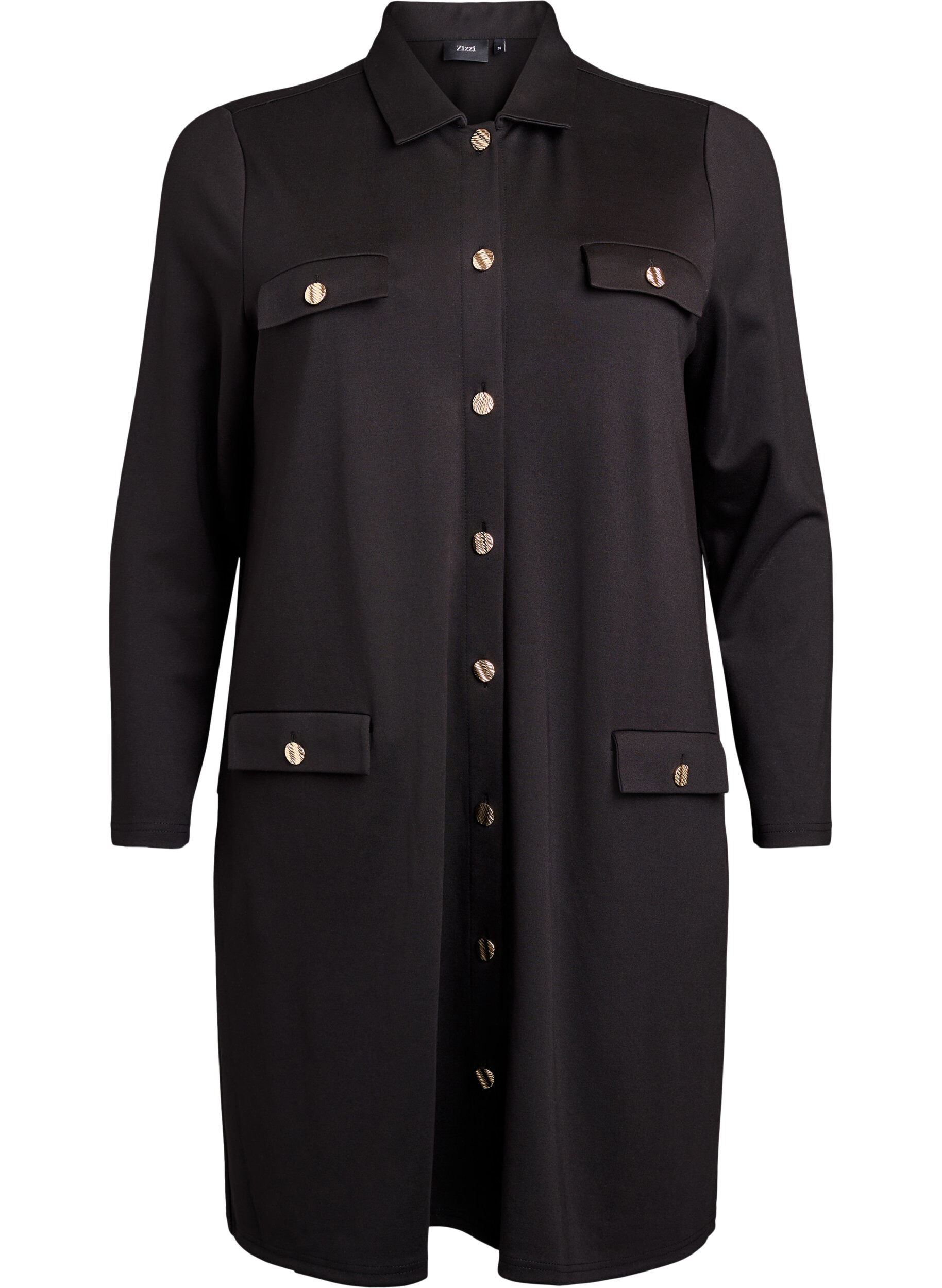Zizzifashion Shirt dress with decorative buttons, Black, Packshot image number 0