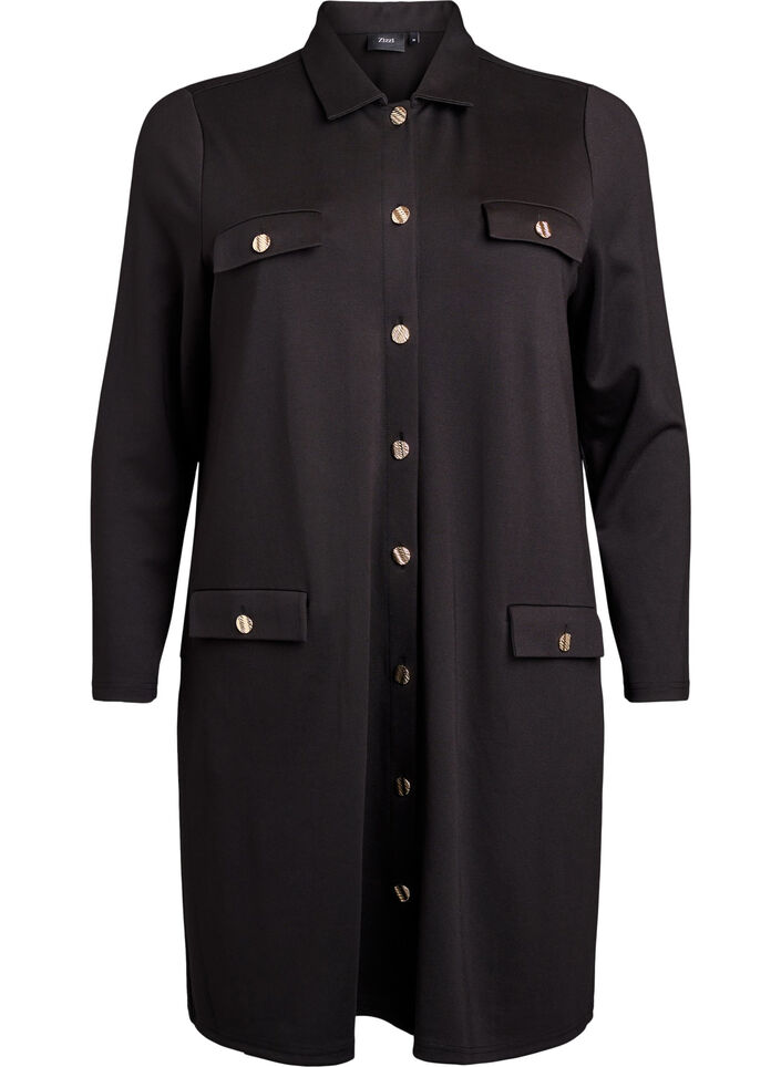 Shirt dress with decorative buttons, Black, Packshot image number 0