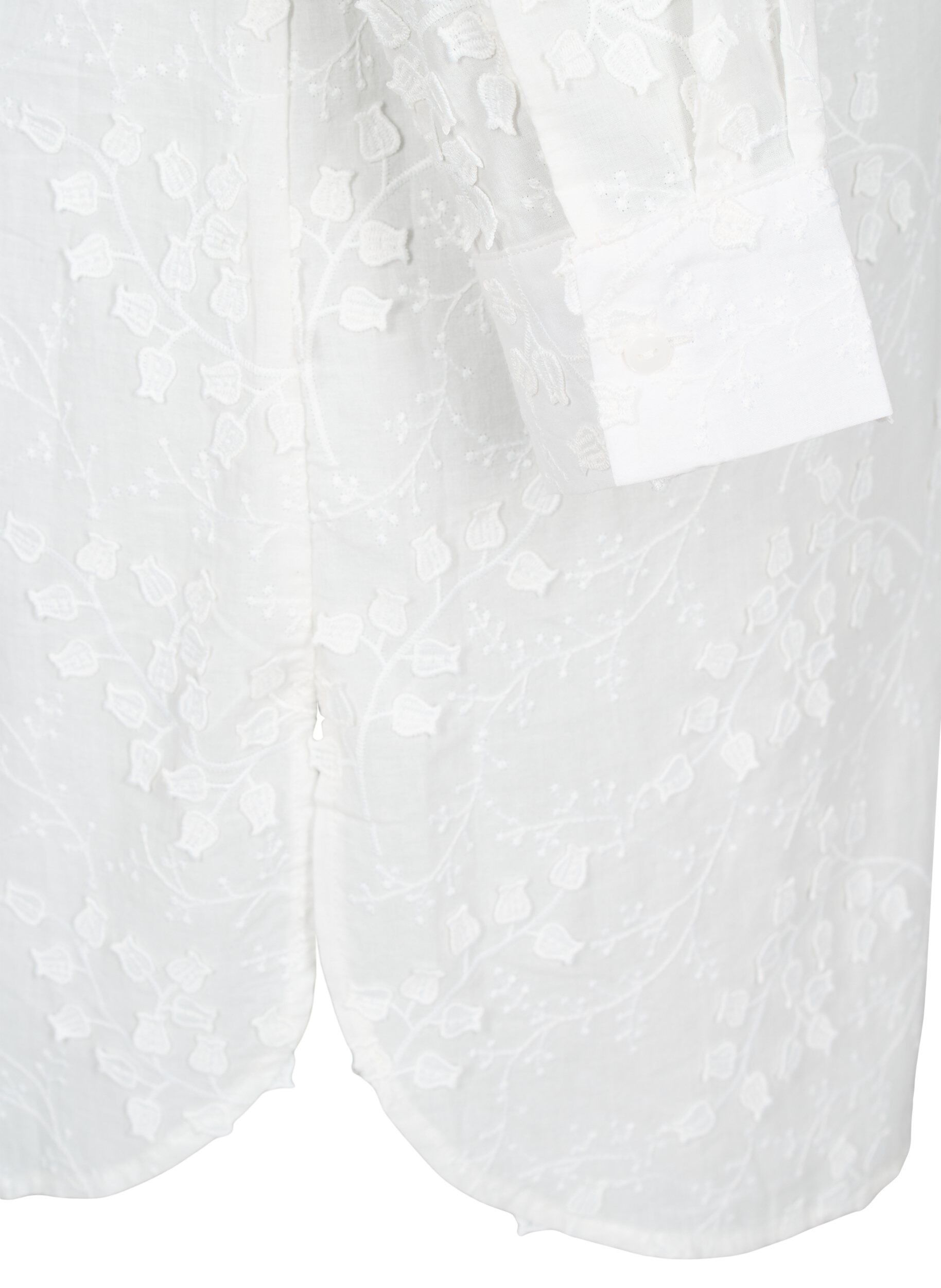 Zizzifashion Shirt dress with embroidered flowers, White, Packshot image number 3