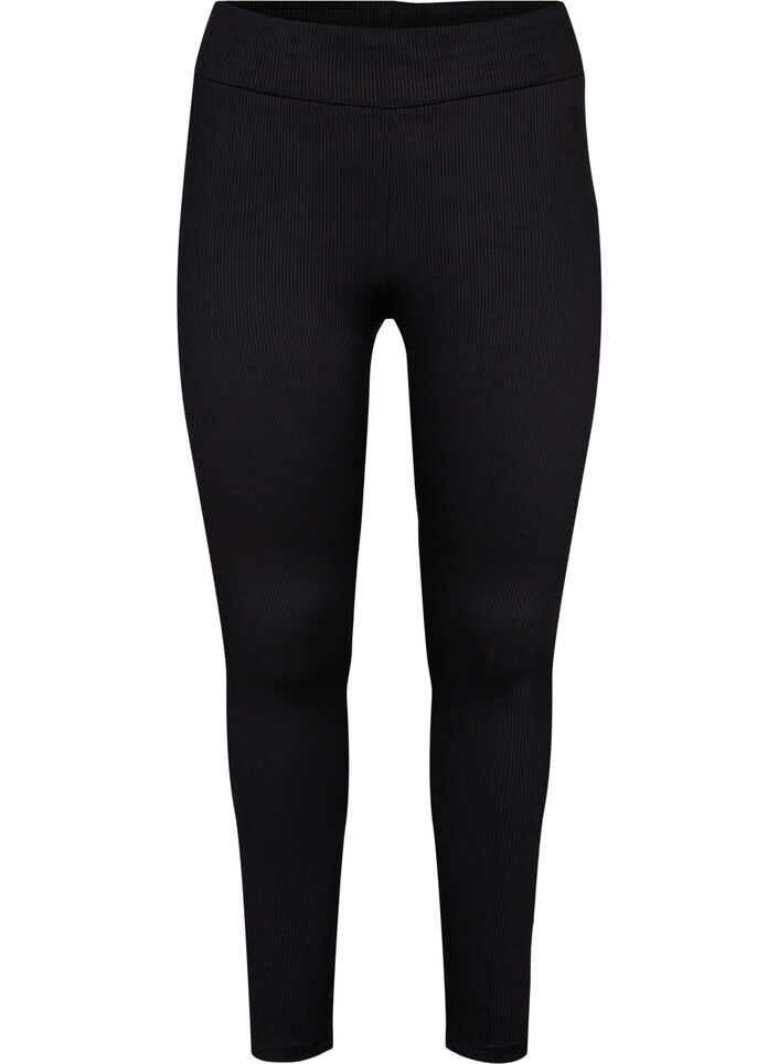 Leggings with stretch and ribbed structure, Black, Packshot image number 0