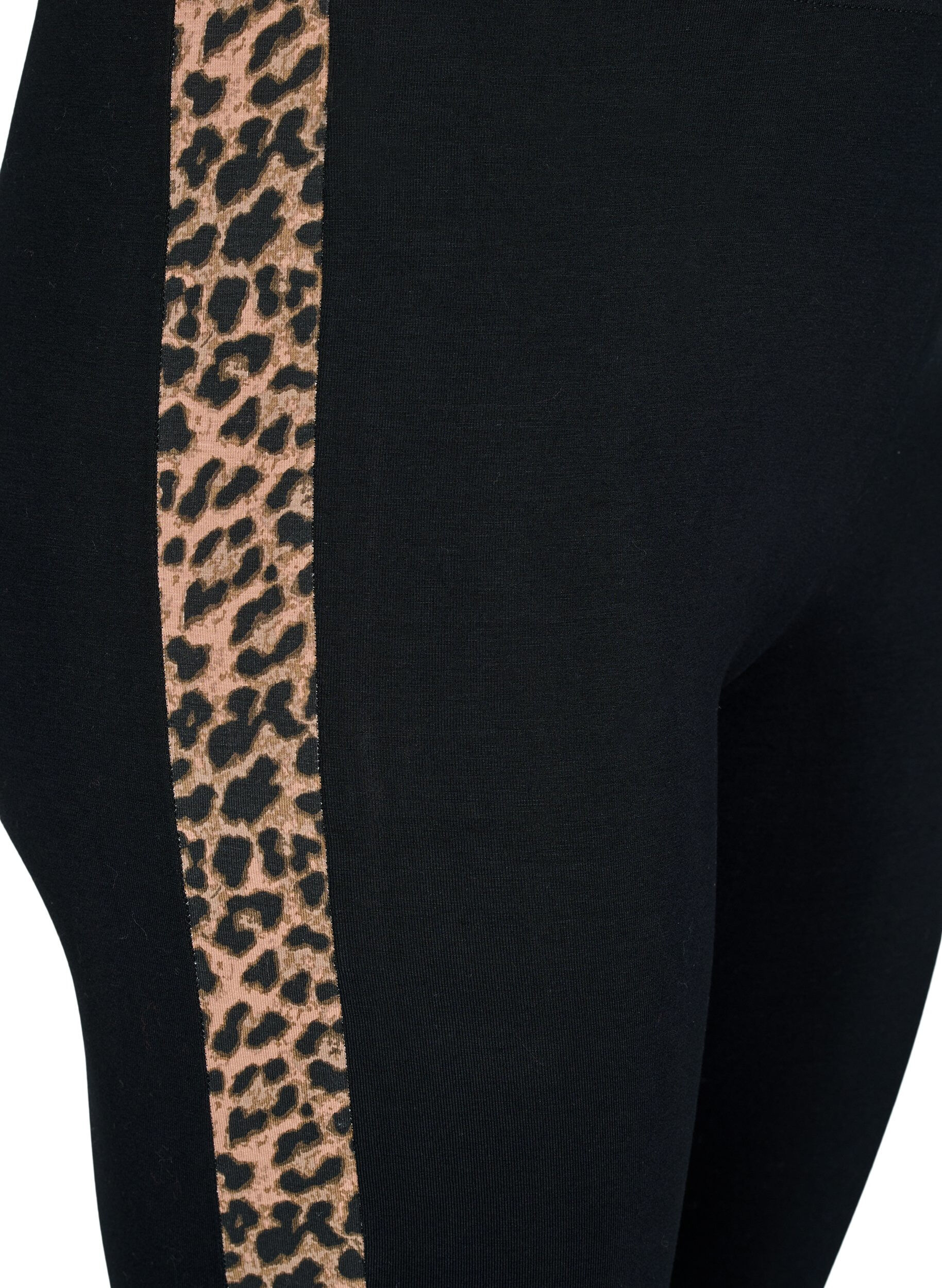 Zizzifashion Viscose leggings with leopard print stripe, Black W. Leo, Packshot image number 2