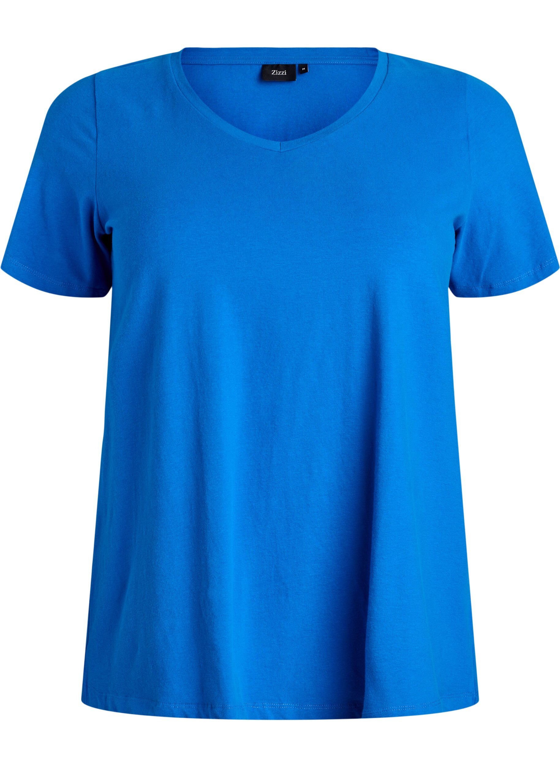 ZizzifashionSolid-coloured basic cotton T-shirt, Blue, Packshot image number 0