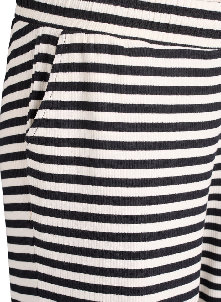 Striped pyjama trousers with a high waist and wide legs, Black, Packshot image number 2