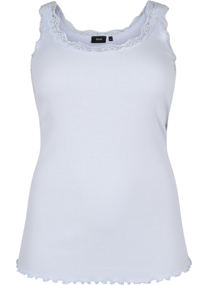 Sleeveless Lace Trim Detail Open Top (Blue)