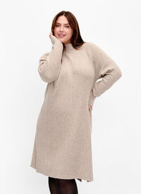 Ribbed Knit Dress with Turtleneck, Simply Taupe Mel., Model
