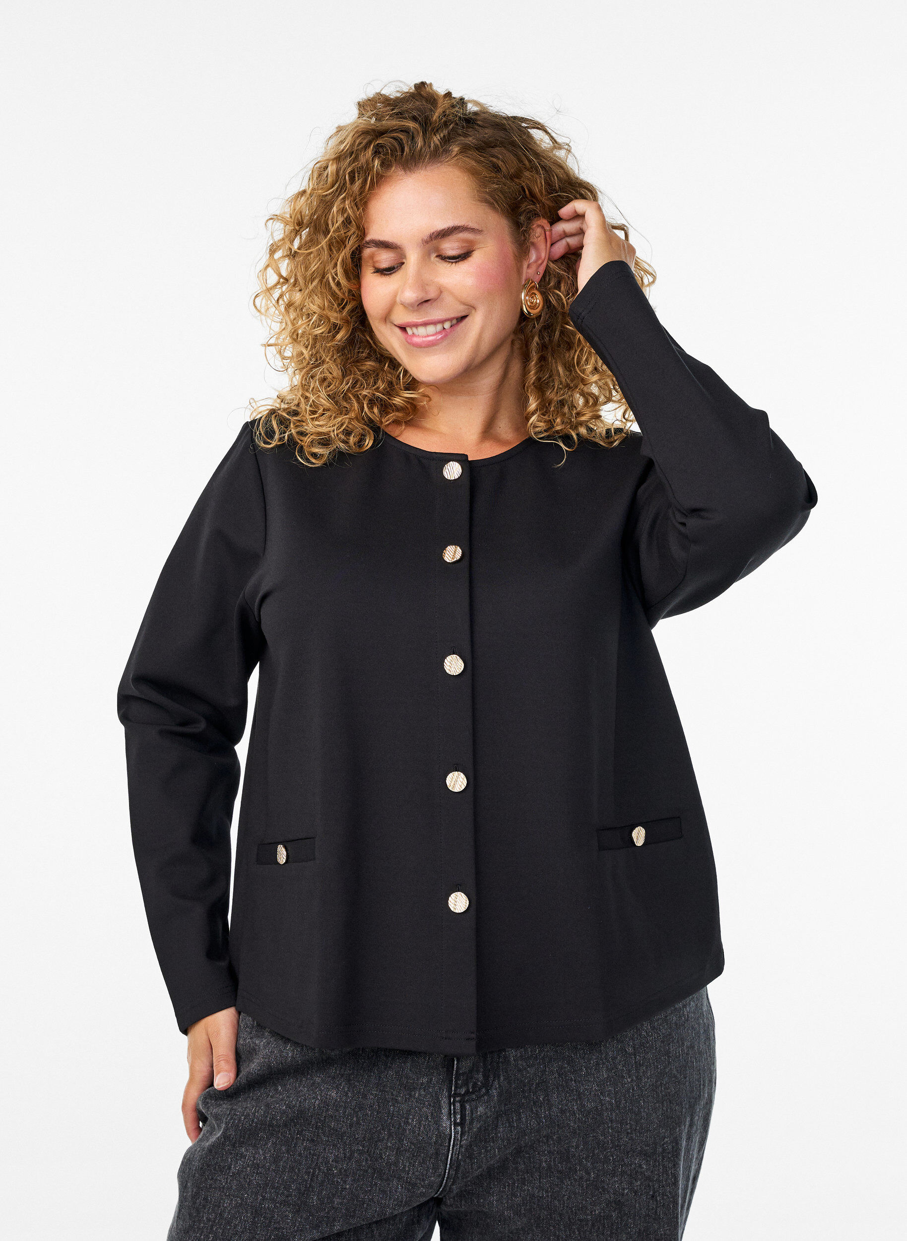 Zizzifashion Cardigan with decorative buttons, Black, Model image number 0