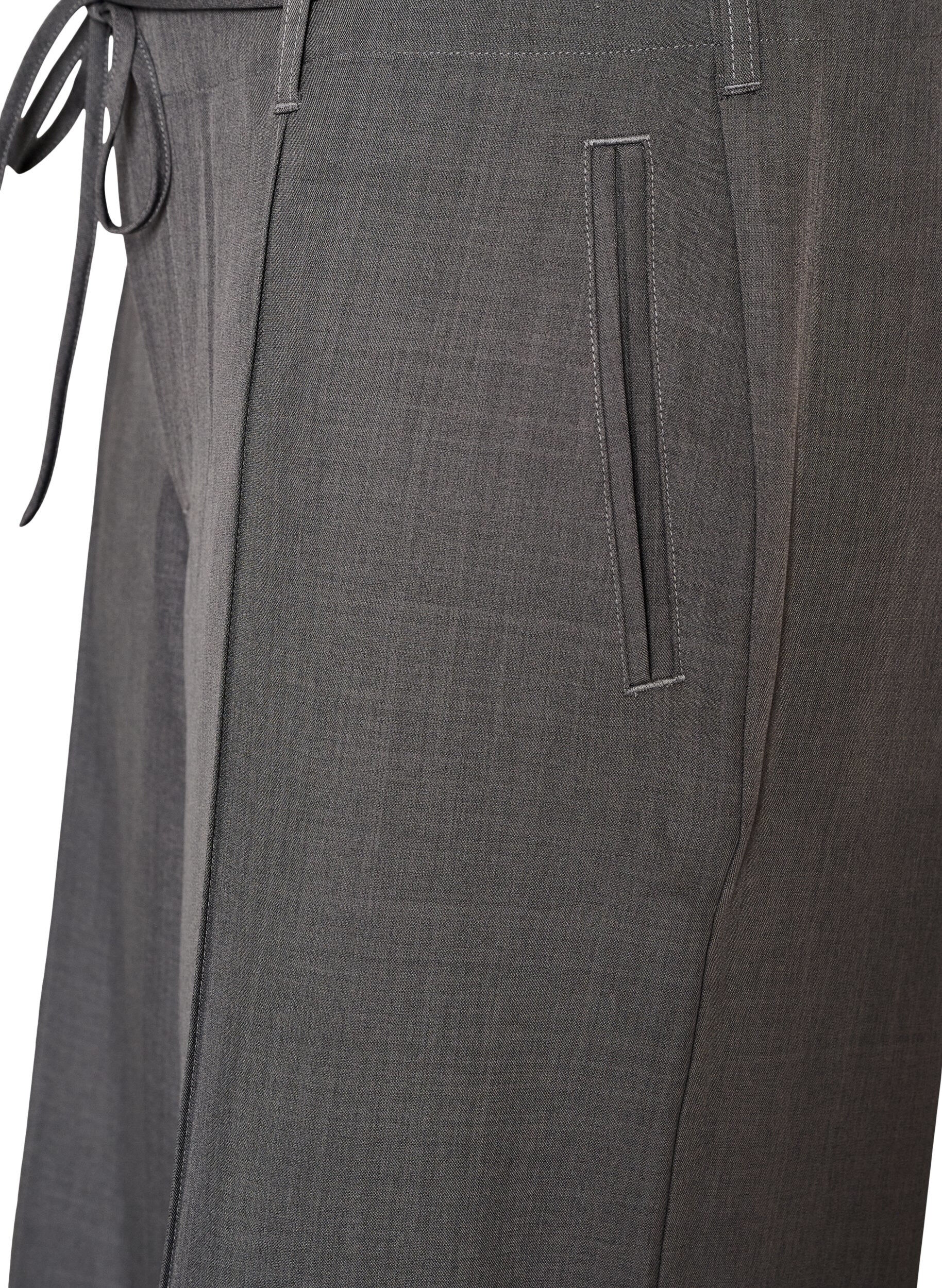 ZizzifashionTailored trousers with creases and a tie-belt, Dark Grey, Packshot image number 2