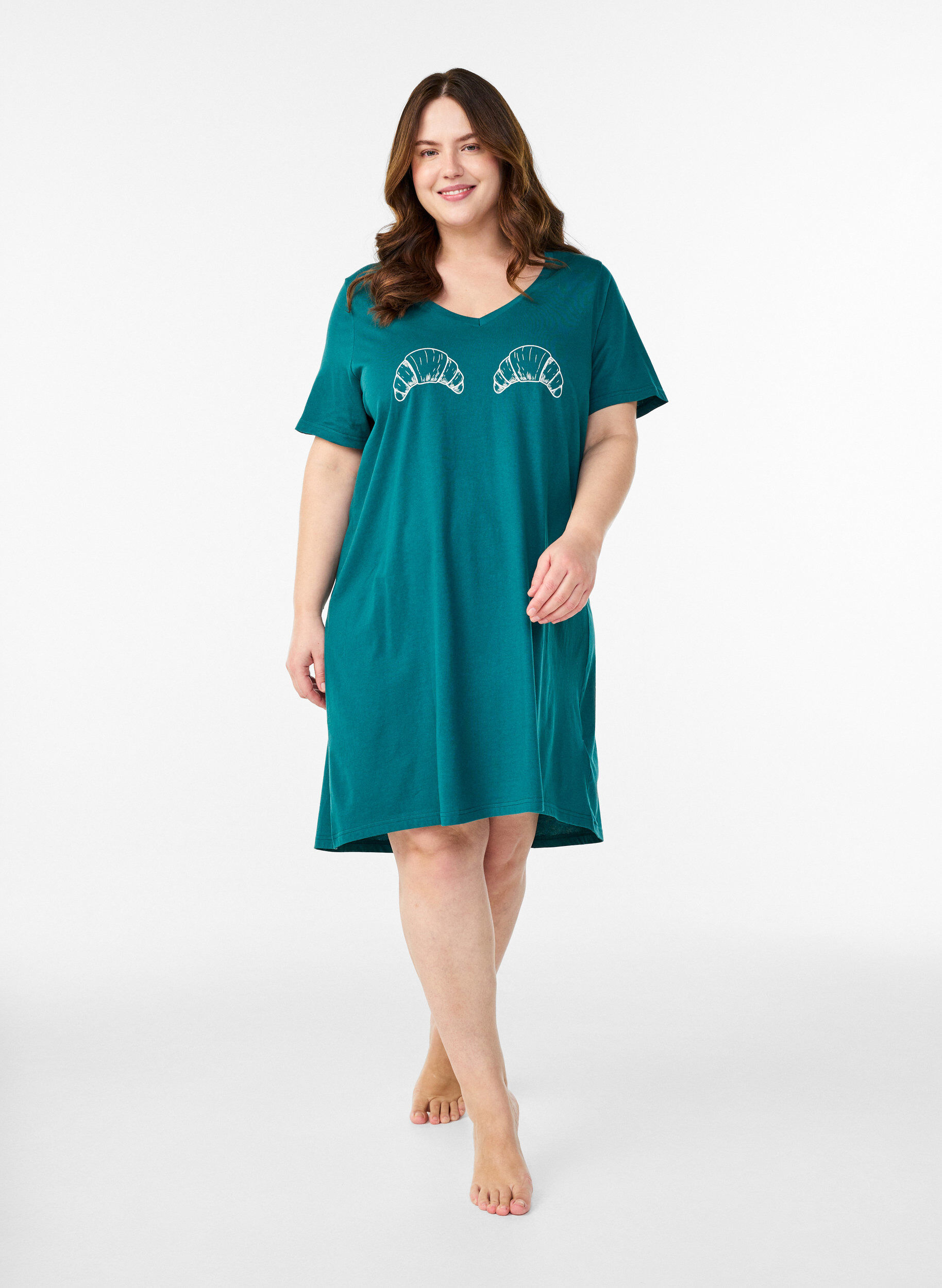 ZizzifashionOrganic cotton nightdress with V-neck, Green, Model image number 1