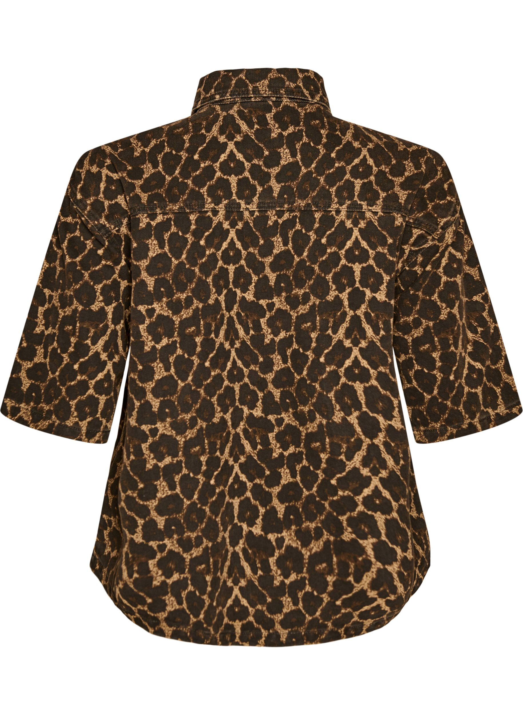 ZizzifashionDenim shirt with leopard print and short sleeves, Brown, Packshot image number 1