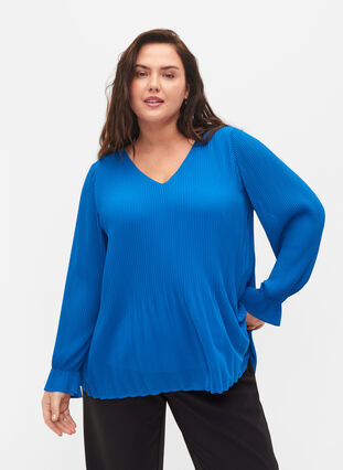 Pleated top with v-neck, Skydiver, Model image number 0
