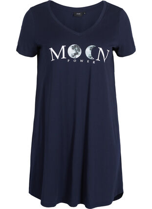 Short-sleeved cotton nightdress with print, Night Sky W. Moon, Packshot image number 0