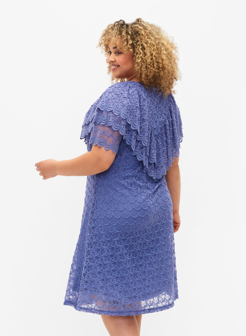 Short-sleeved blonde dress with wide frills, Lavender Violet, Model image number 1