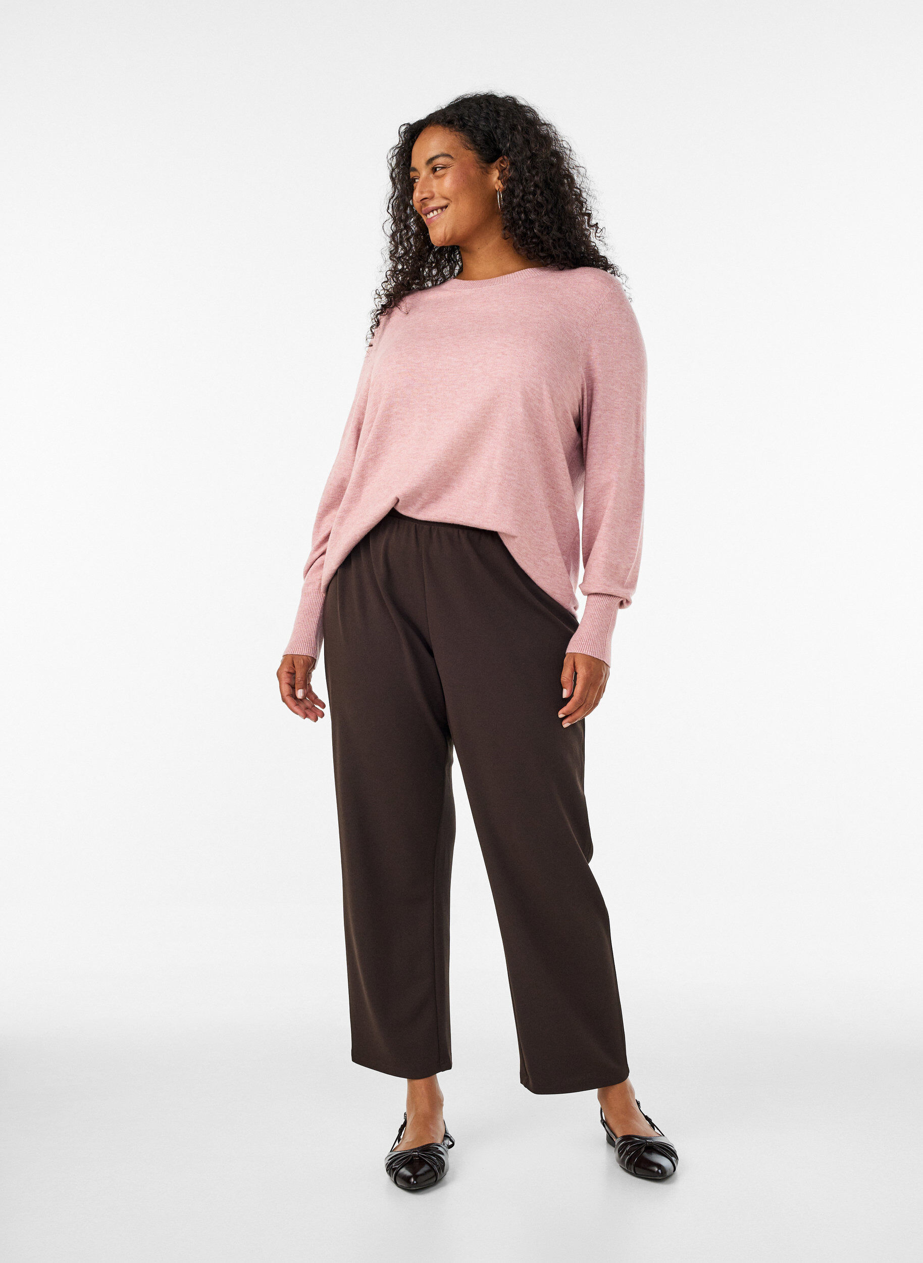 ZizzifashionKnitted blouse with a round neck, Rose, Model image number 1
