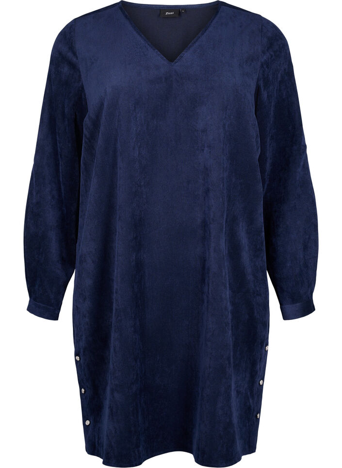 Short velvet dress with pockets, Medieval Blue, Packshot image number 0