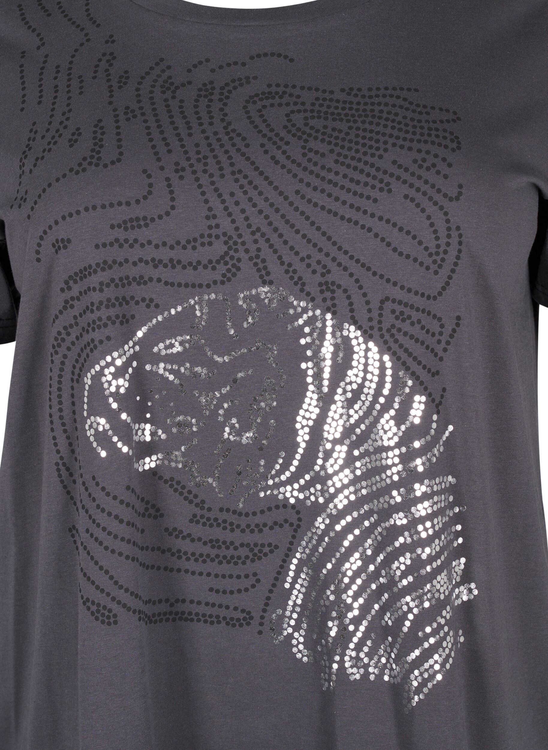 Zizzifashion Cotton T-shirt with print, Asphalt w. Tiger, Packshot image number 2